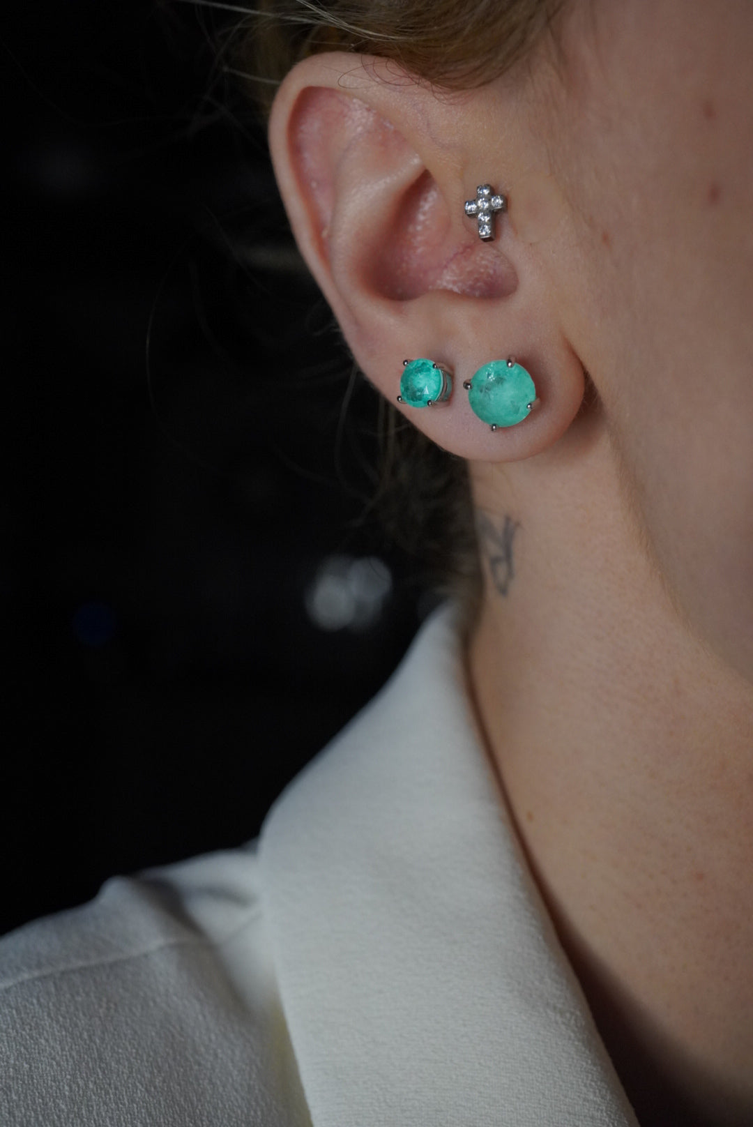 Chelsea 10mm Natural Colombian Emerald Studs