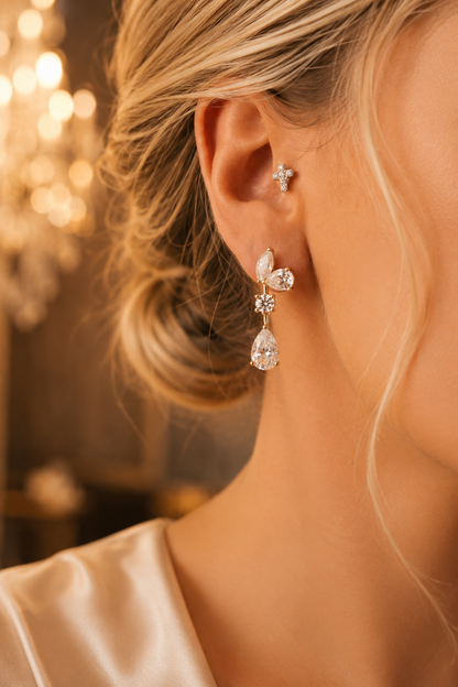 Brincos Halcyon Cascade Moissanite — Edição Vermeil