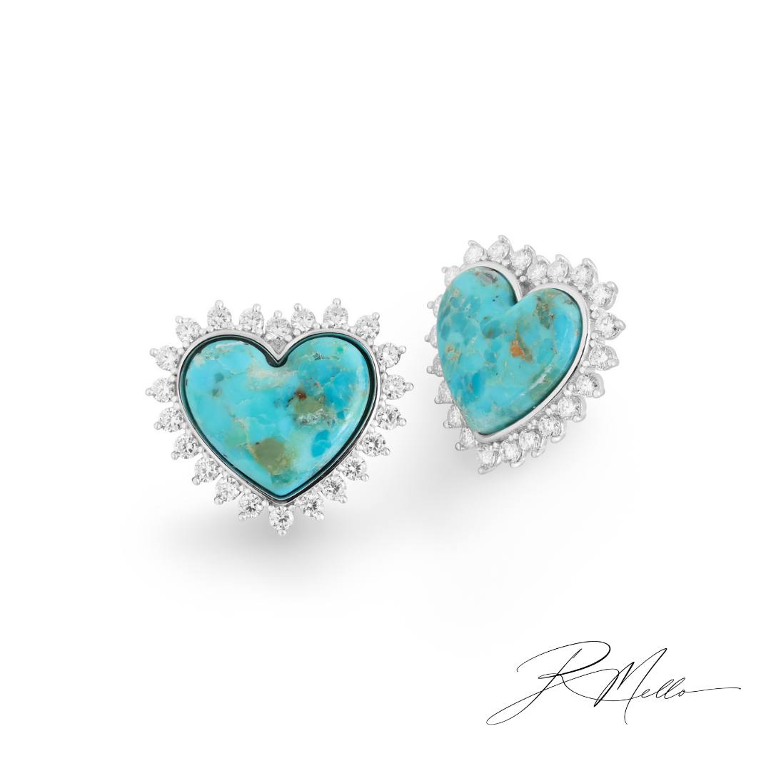 Capri Natural Turquoise & Moissanite Heart Earrings