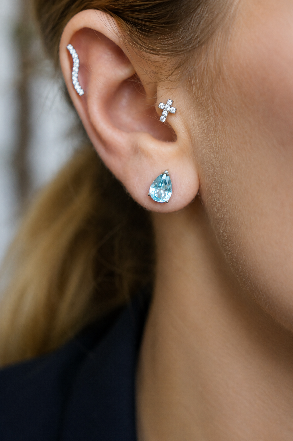 Gaia Pear Natural Aquamarine Earrings