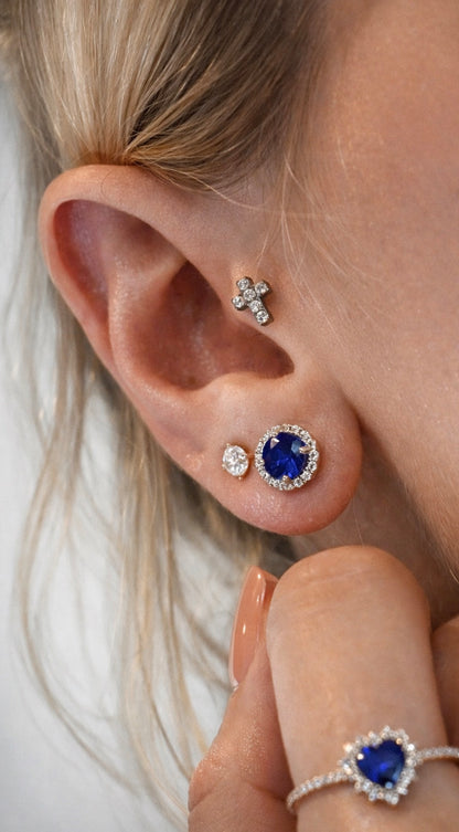 Cambridge Sapphire Halo Earrings