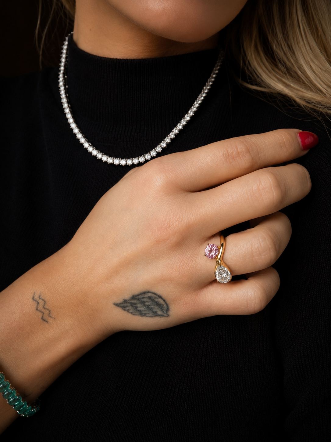 Toi et Moi Moissanite & Lab-Grown Sapphire Pinky Ring