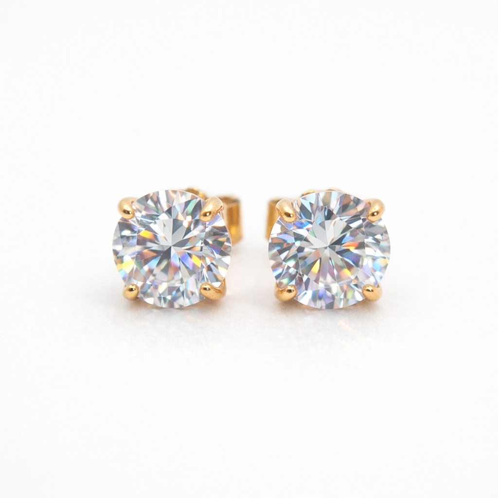 Sovereign Moissanite Stud Earring 6.5mm — 18k Gold