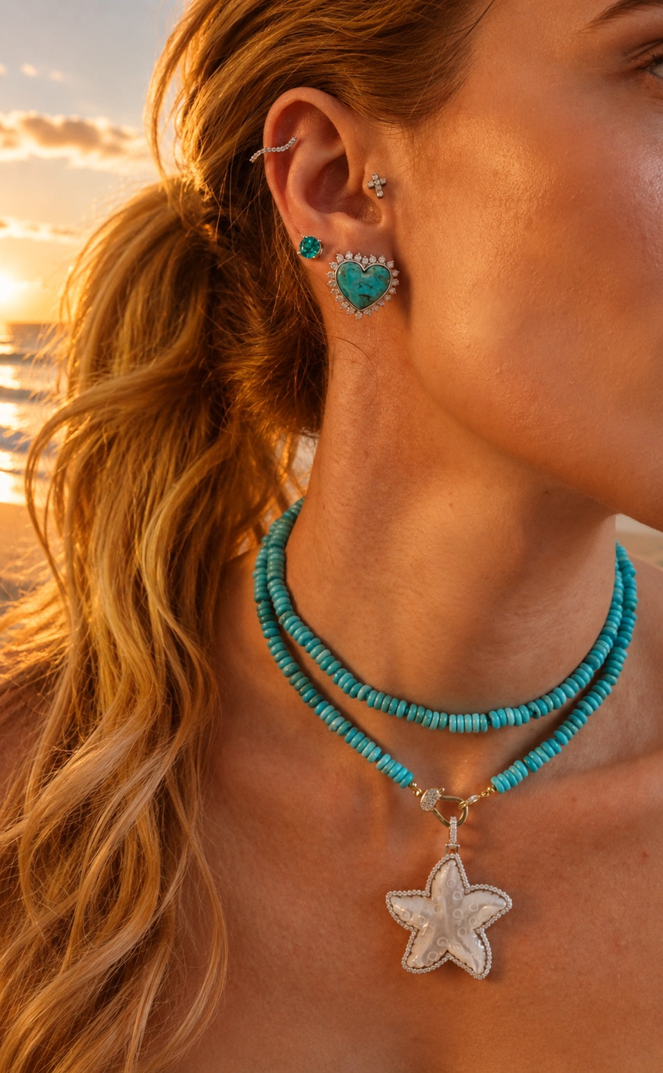 Capri Natural Turquoise & Moissanite Heart Earrings